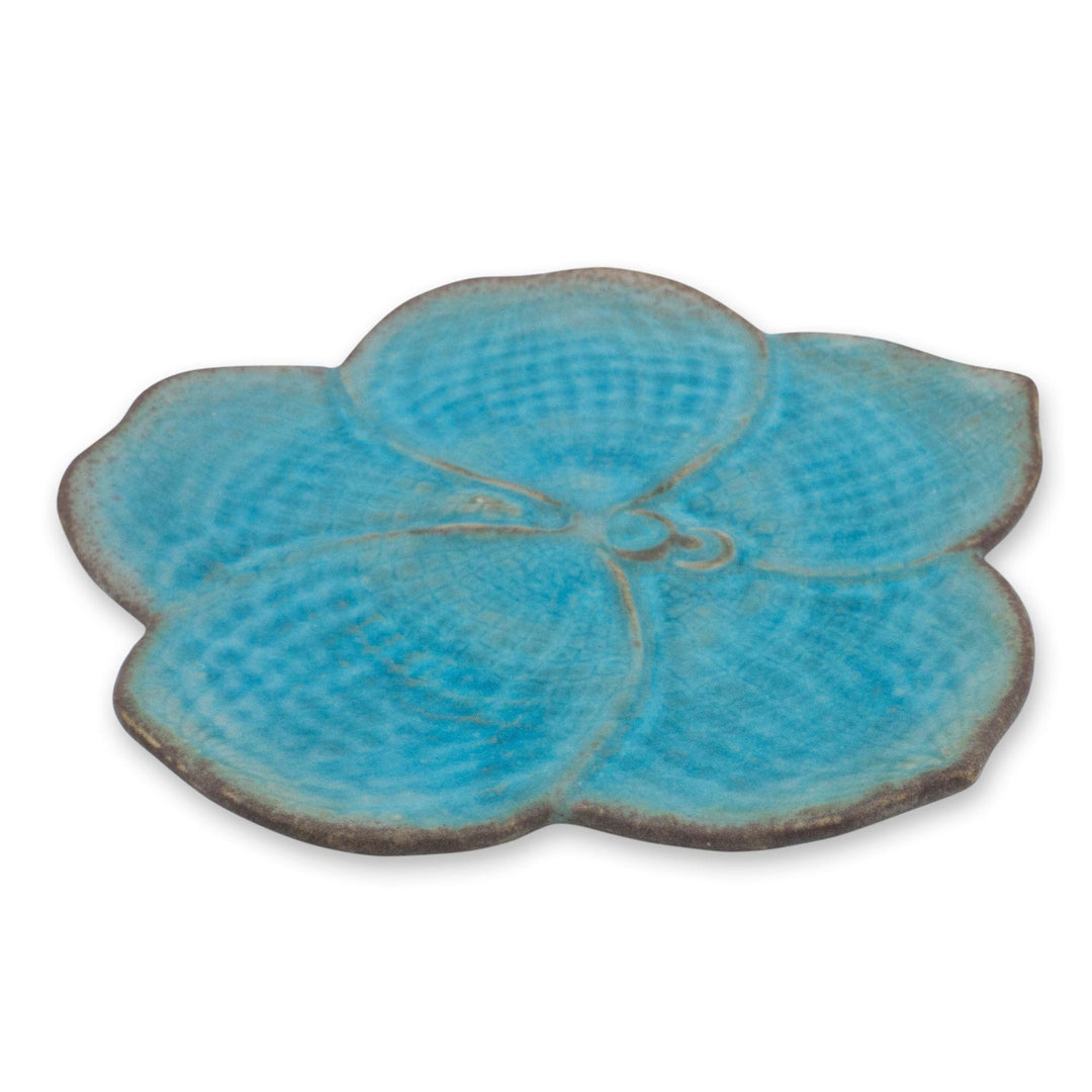 Handmade Floral Celadon Ceramic Salad Plate - Turquoise Vanda