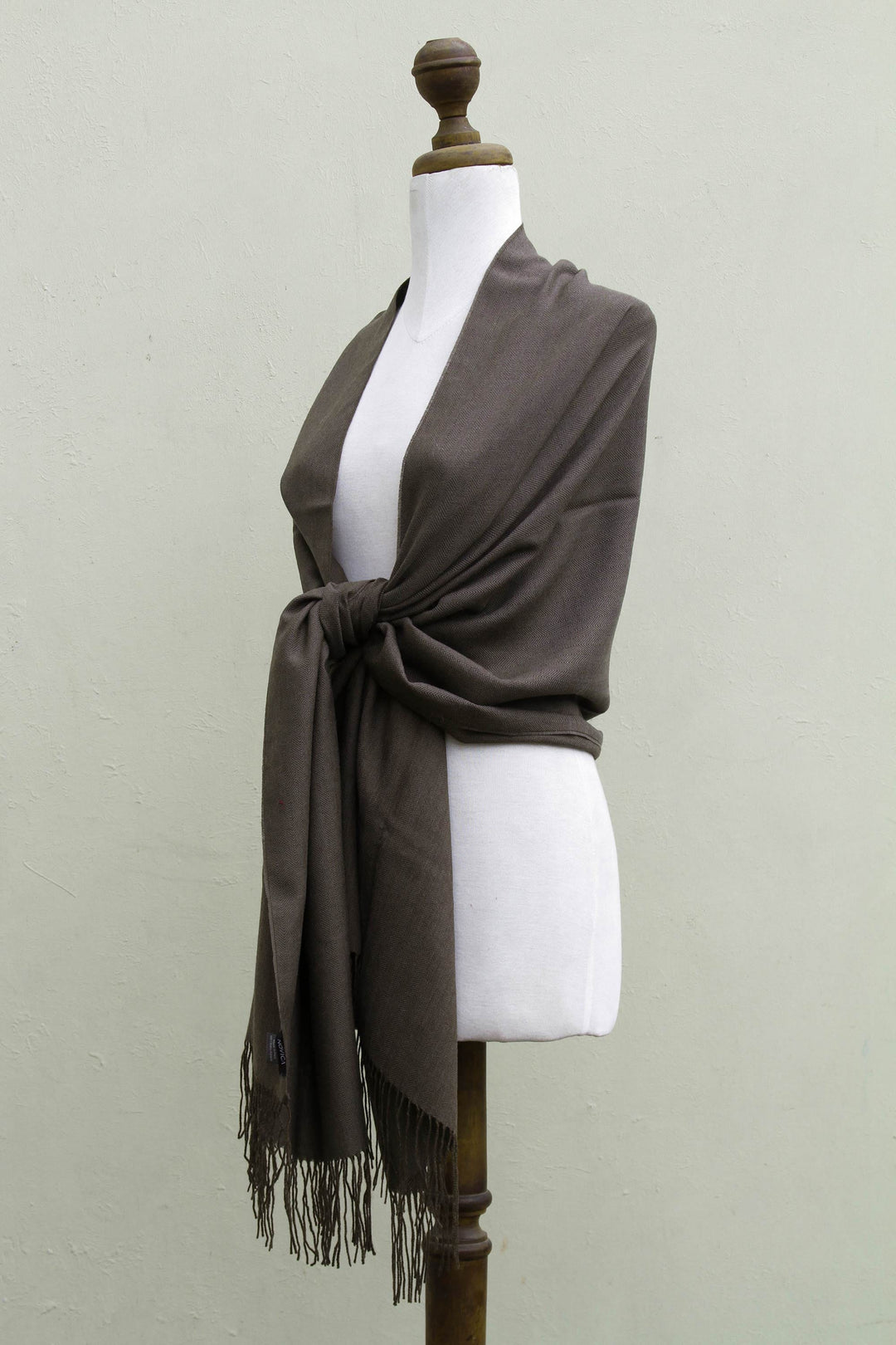 Handwoven Alpaca Blend Shawl - Herringbone Brown