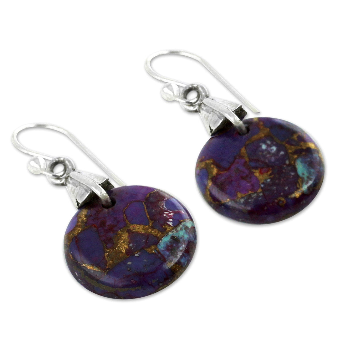 Purple Turquoise Sphere Earrings Artisan Jewelry - Moon of Enigma