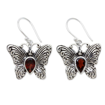 Handcrafted Sterling Silver and Garnet Butterfly Earrings - Enchanted Butterfly