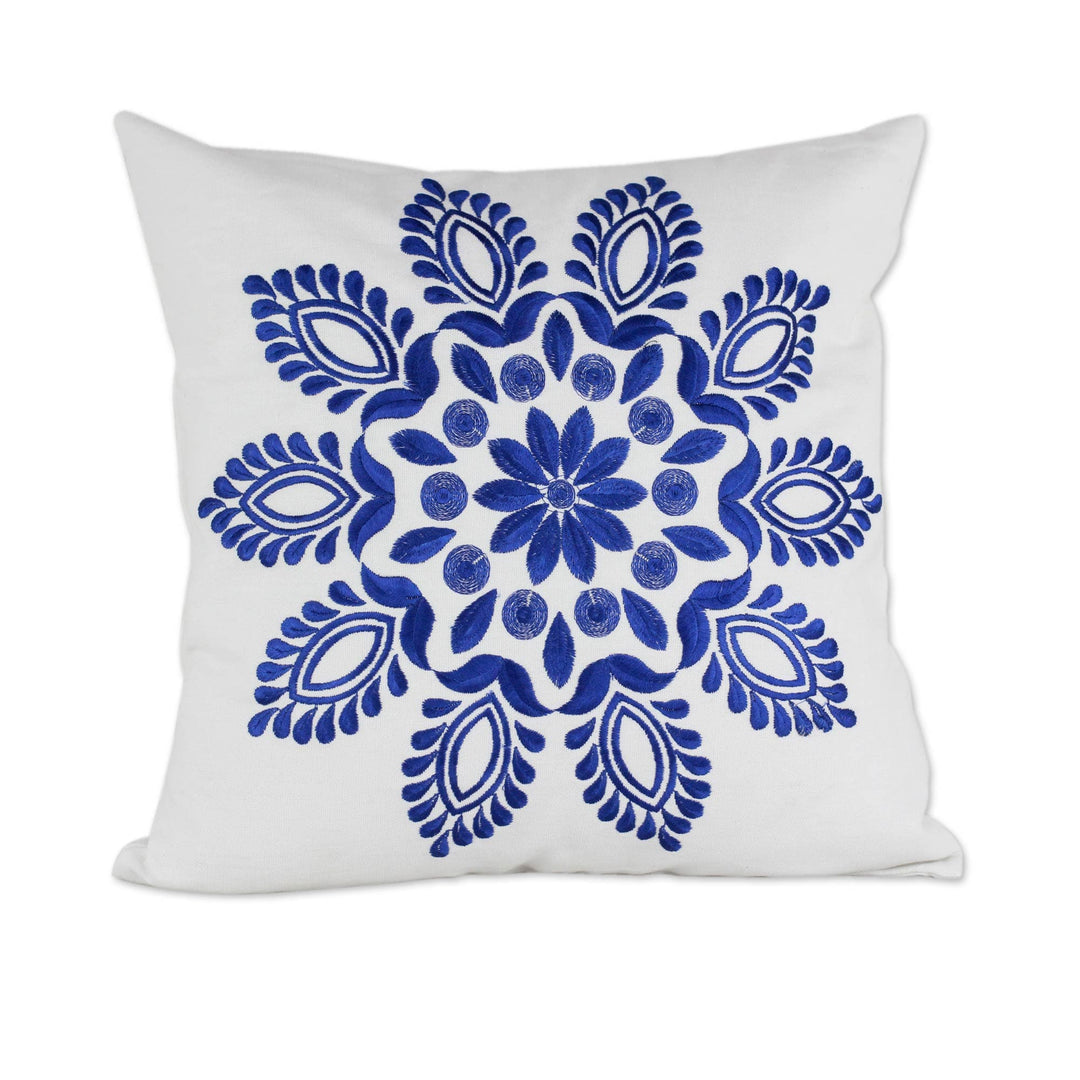Blue and White Embroidered Floral Cushion Covers (Pair) - Blue Delhi Splendor