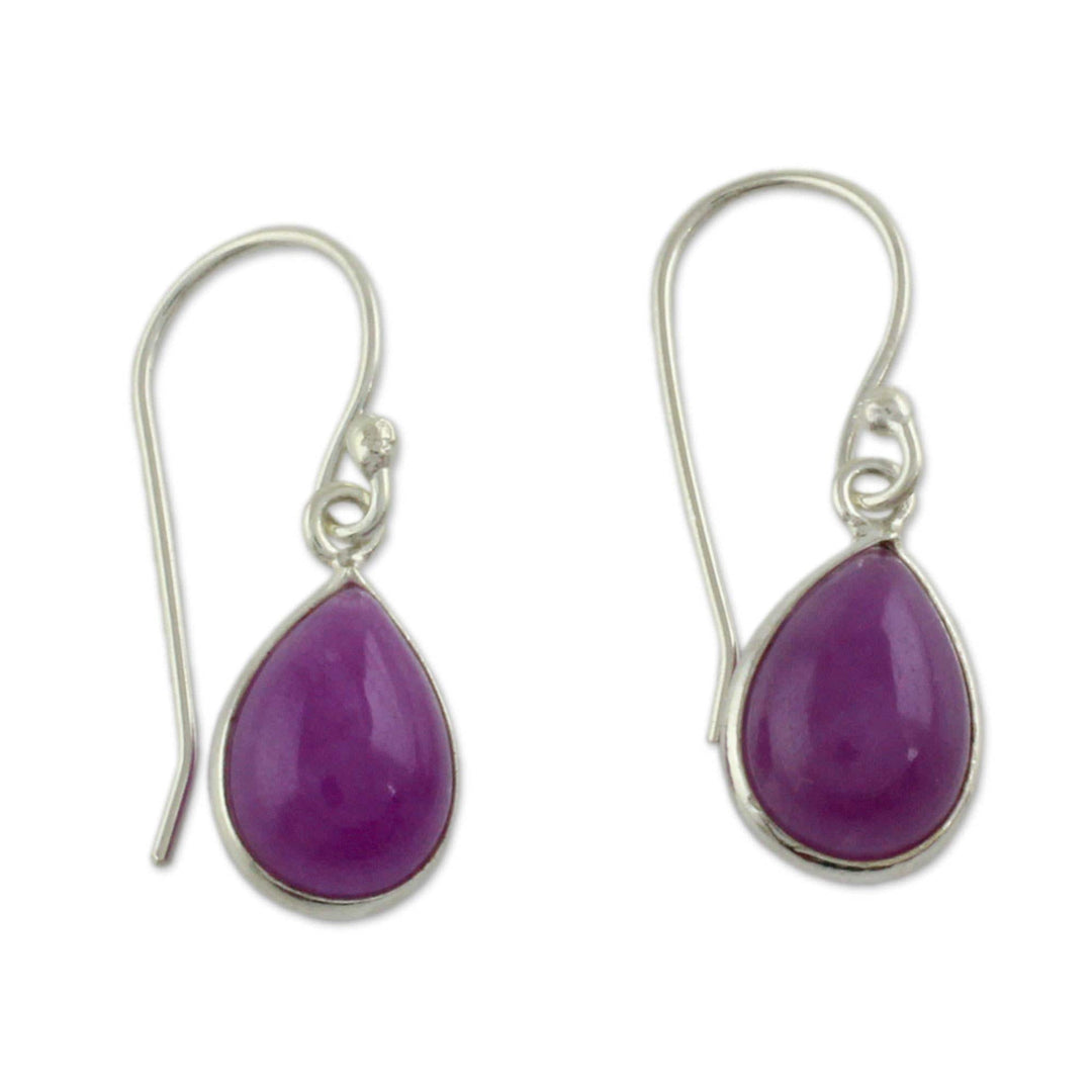 Sterling Teardrop Earrings with Fuchsia Quartz - Fuchsia Fashion