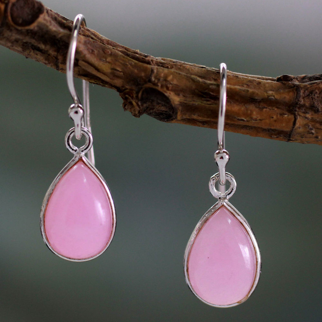 Sterling Teardrop Earrings with Pink Quartz - Rose Fashion