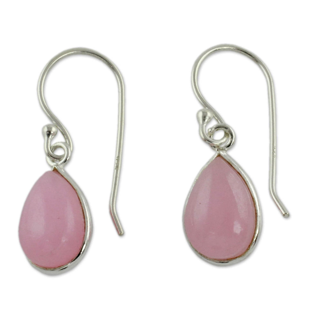 Sterling Teardrop Earrings with Pink Quartz - Rose Fashion