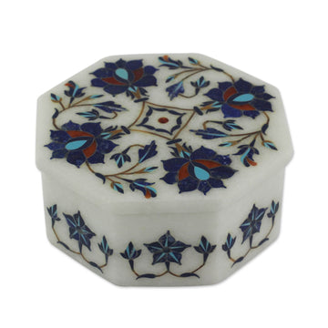 Floral Marble Inlay Jewelry Box - Midnight Bloom