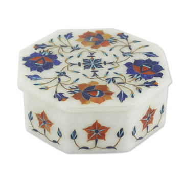 Heptagonal Marble Inlay Jewelry Box - Swirling Blossoms
