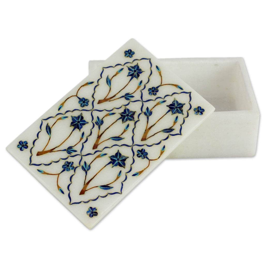 Marble Inlay Jewelry Box - Blue Starflowers