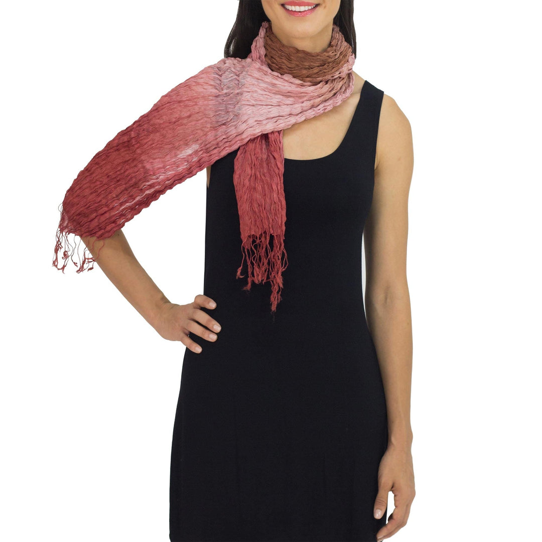 Brown Pink Red Silk Scarf - Rich Transition
