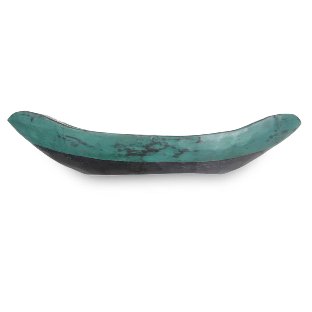 Green Hand Carved Boat Theme Catchall - Vintage Green Canoe
