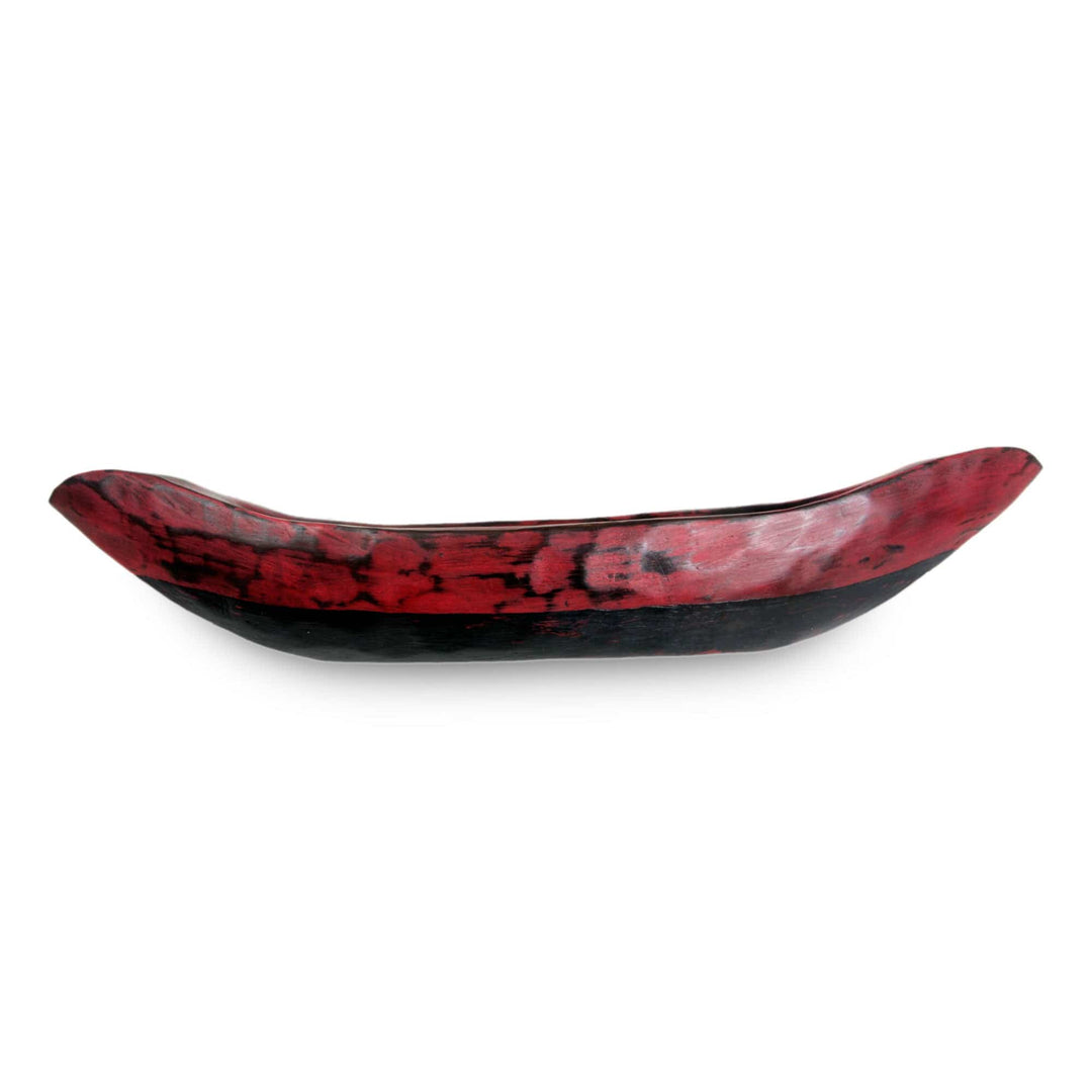 Red Hand Carved Boat Theme Catchall from Bali - Vintage Red Canoe