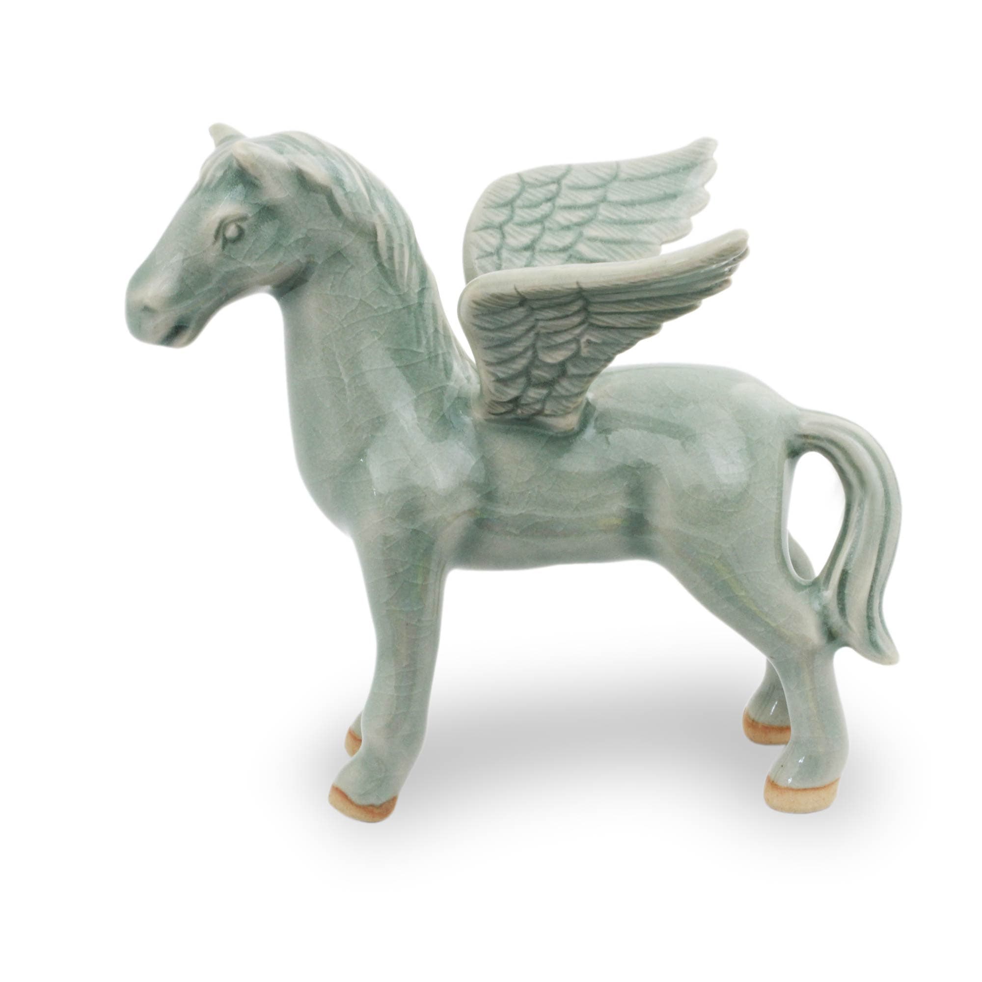 Green Celadon Winged Horse Figurine Jade Pegasus - Main Image