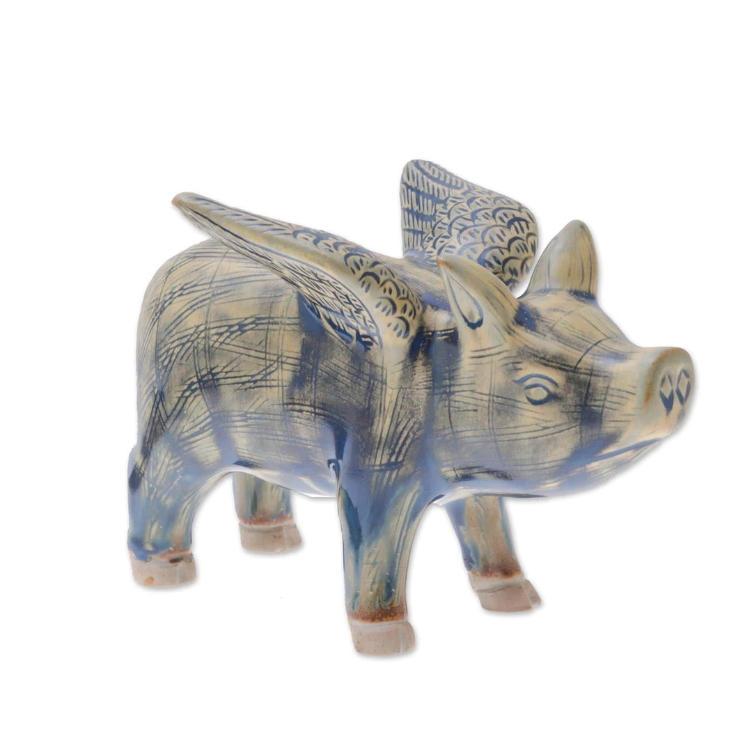 Ceramic Flying Pig in Mustard and Blue Shades - Flying Pig