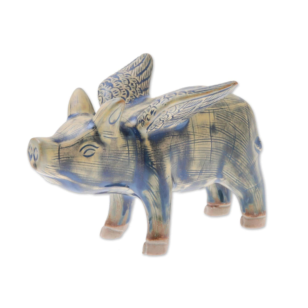 Ceramic Flying Pig in Mustard and Blue Shades - Flying Pig