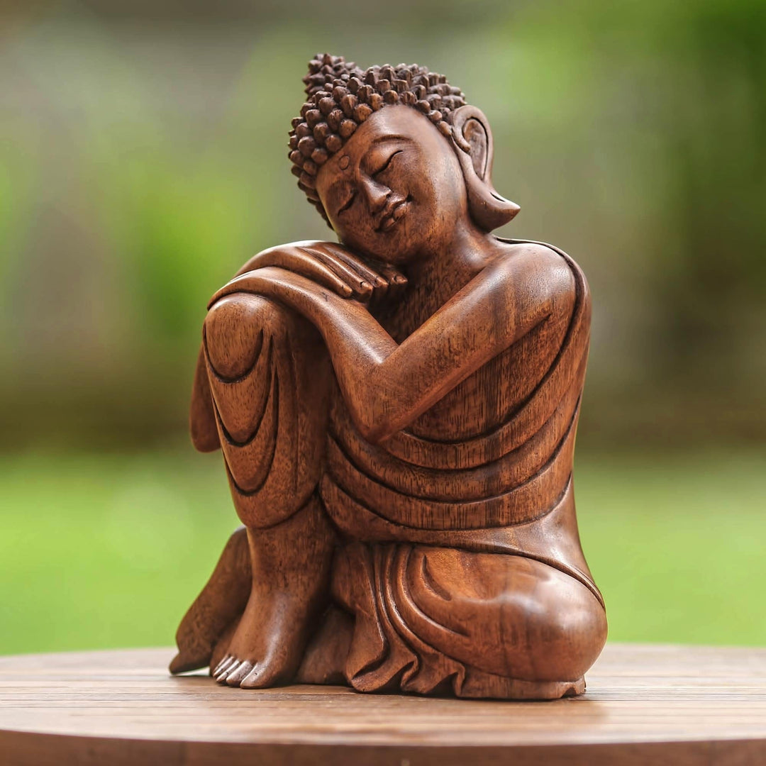 Balinese Hand-Carved Wood Buddha Statuette - Relaxing Buddha