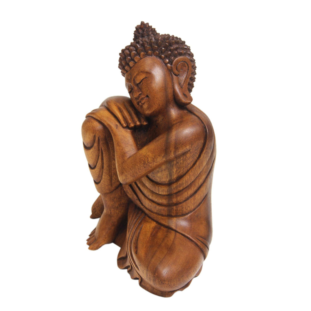 Balinese Hand-Carved Wood Buddha Statuette - Relaxing Buddha
