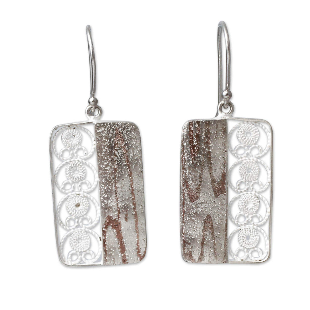 Handmade Andean Sterling Silver Filigree Hook Earrings - Bold Contrasts