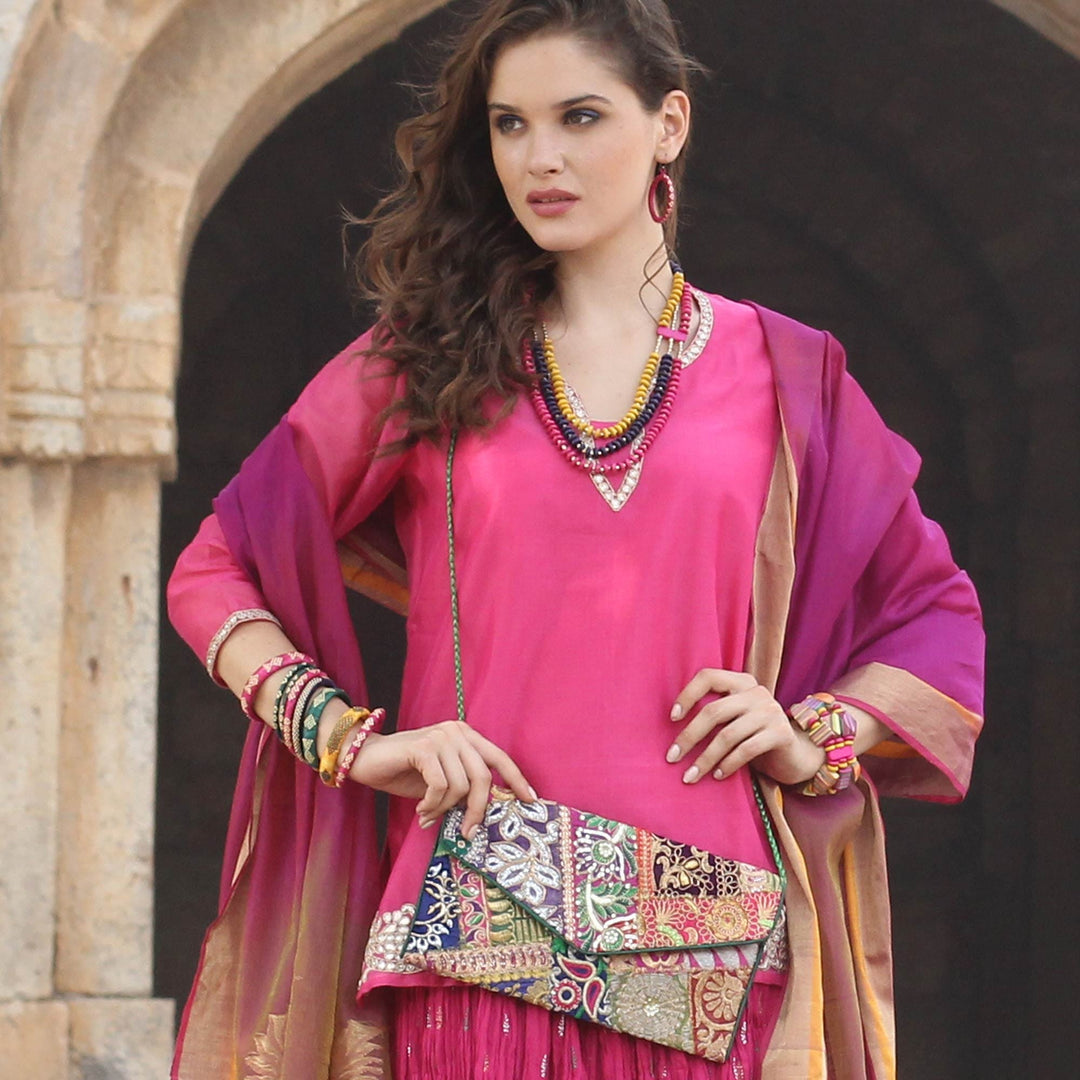 Upcycled Beaded and Embroidered Patchwork Purse - Vibrant Splash