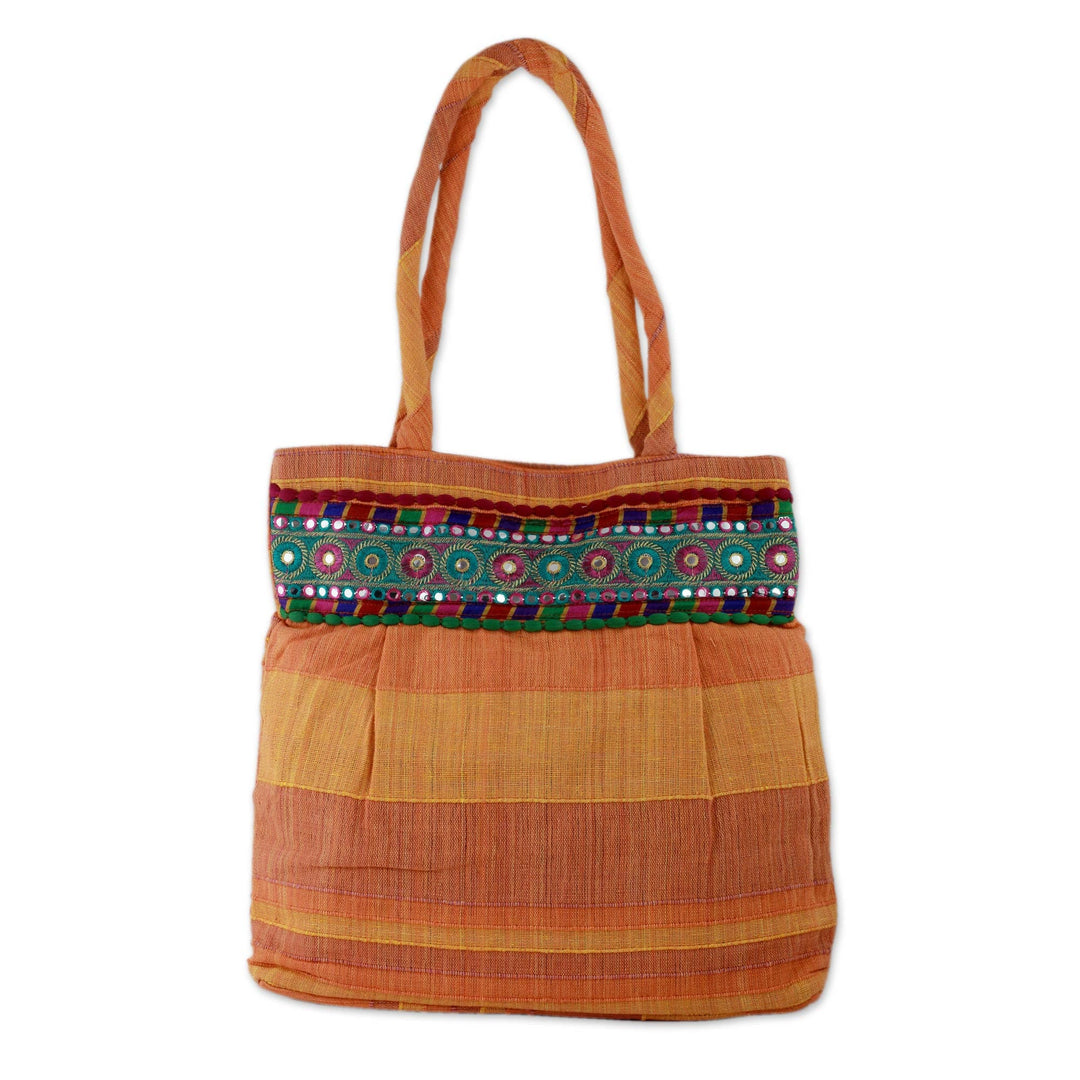 Orange Cotton Shoulder Bag - Sunset Muse