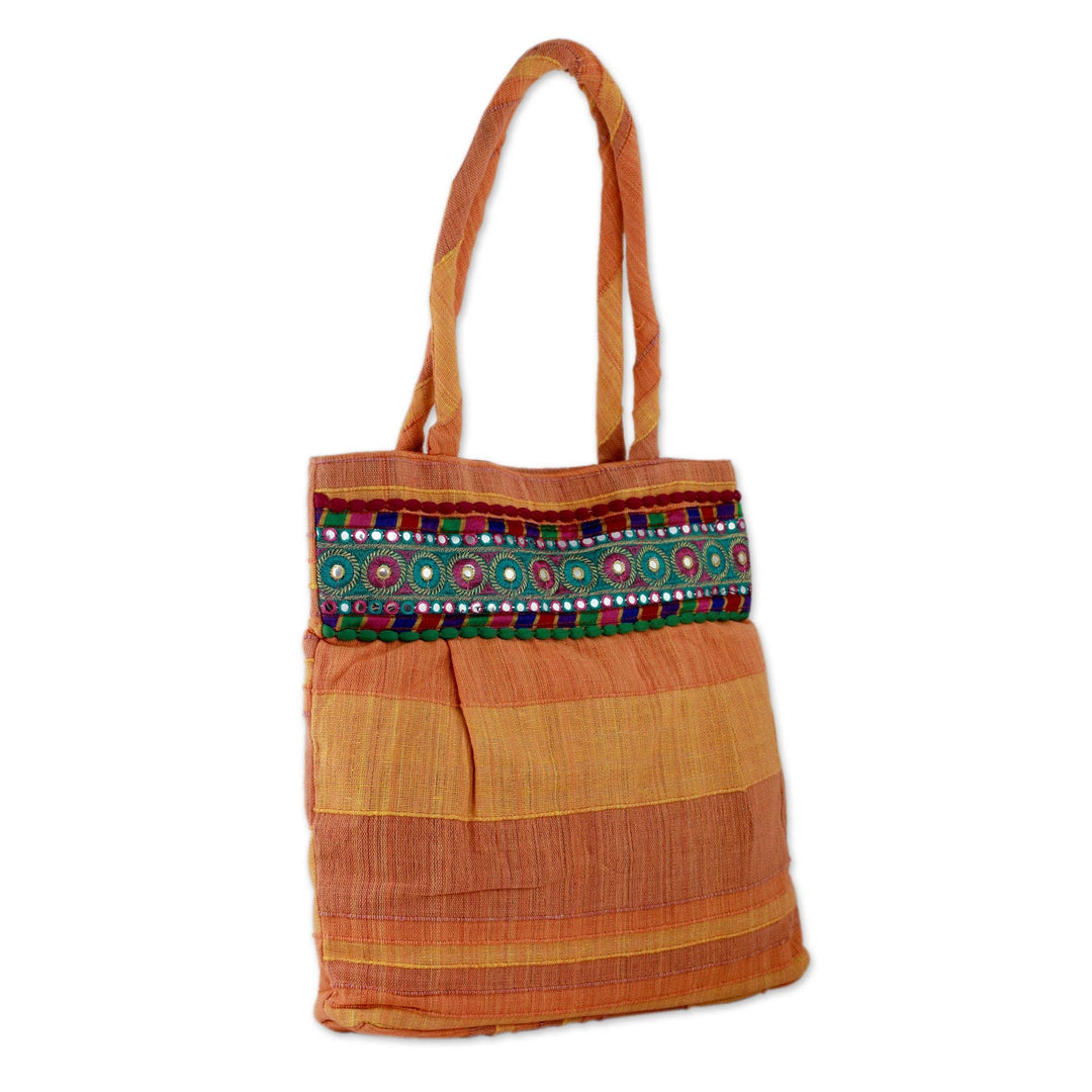 Orange Cotton Shoulder Bag - Sunset Muse