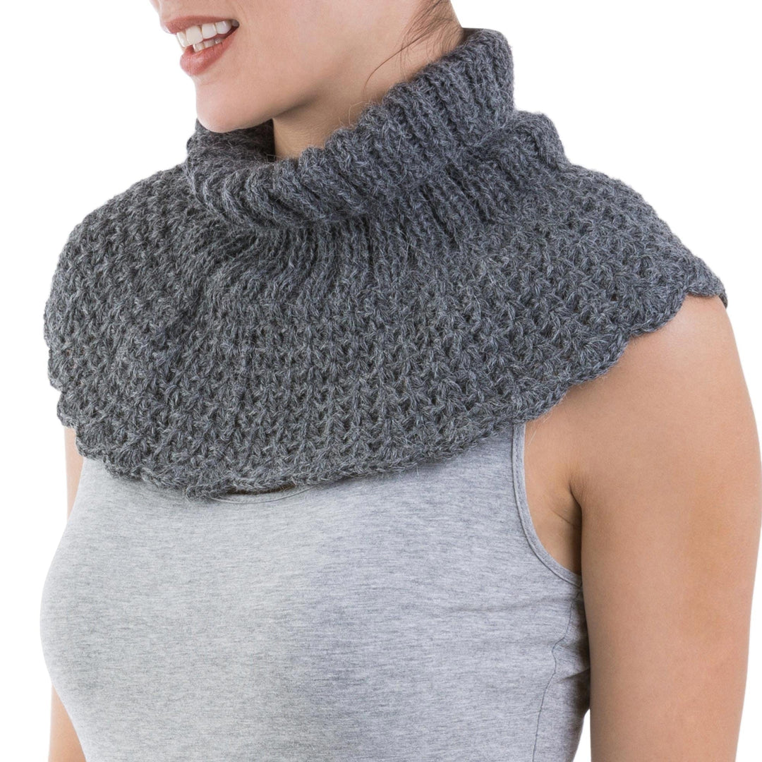 100% Alpaca Hand Woven Grey Neck Warmer from Peru - Two Knit Grey