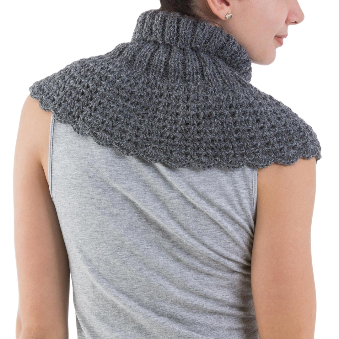 100% Alpaca Hand Woven Grey Neck Warmer from Peru - Two Knit Grey
