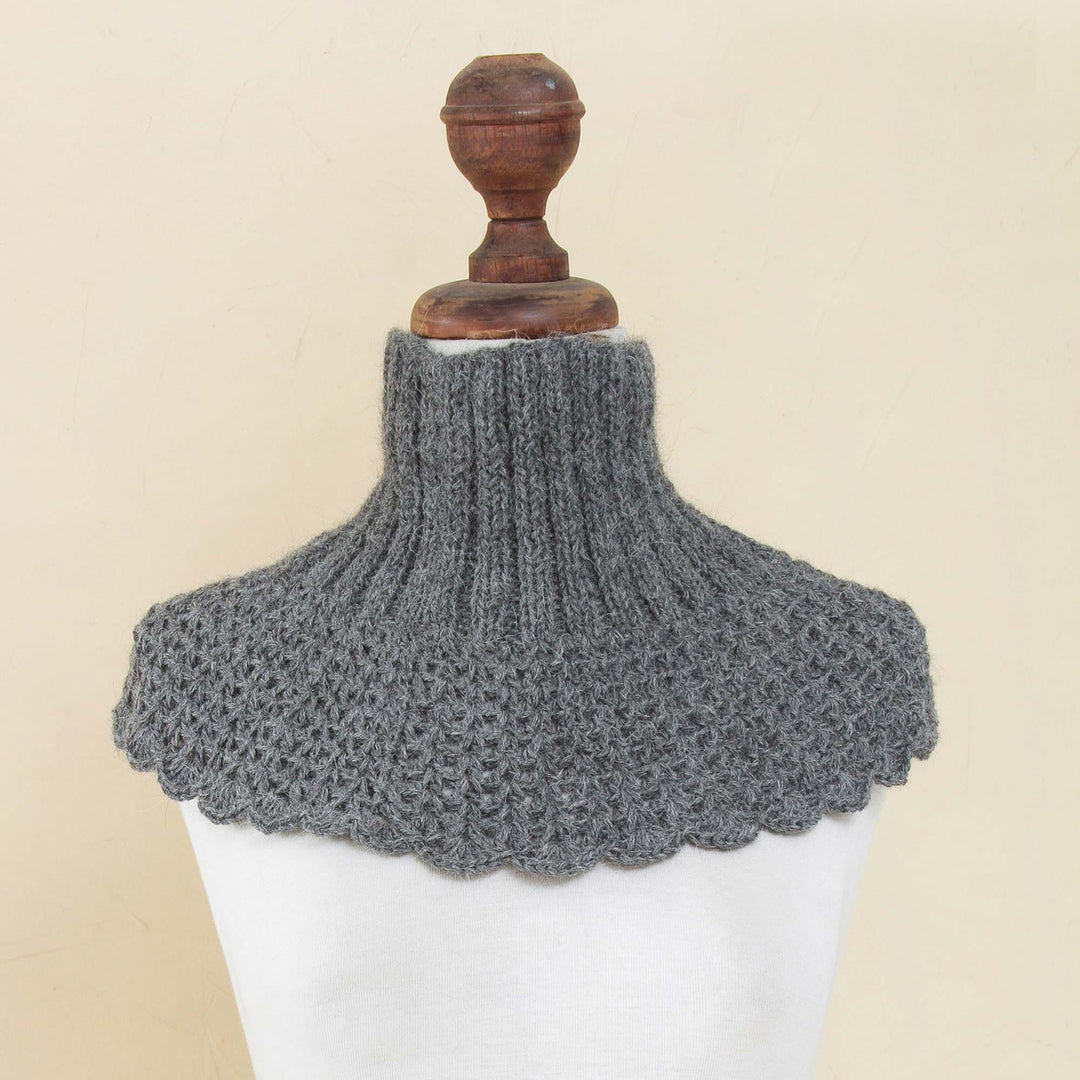 100% Alpaca Hand Woven Grey Neck Warmer from Peru - Two Knit Grey