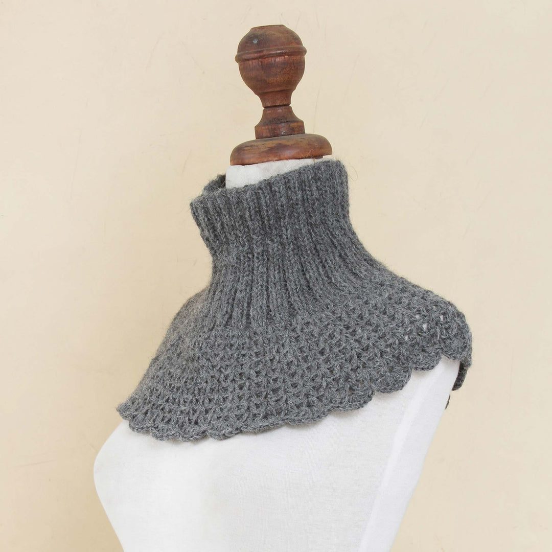 100% Alpaca Hand Woven Grey Neck Warmer from Peru - Two Knit Grey