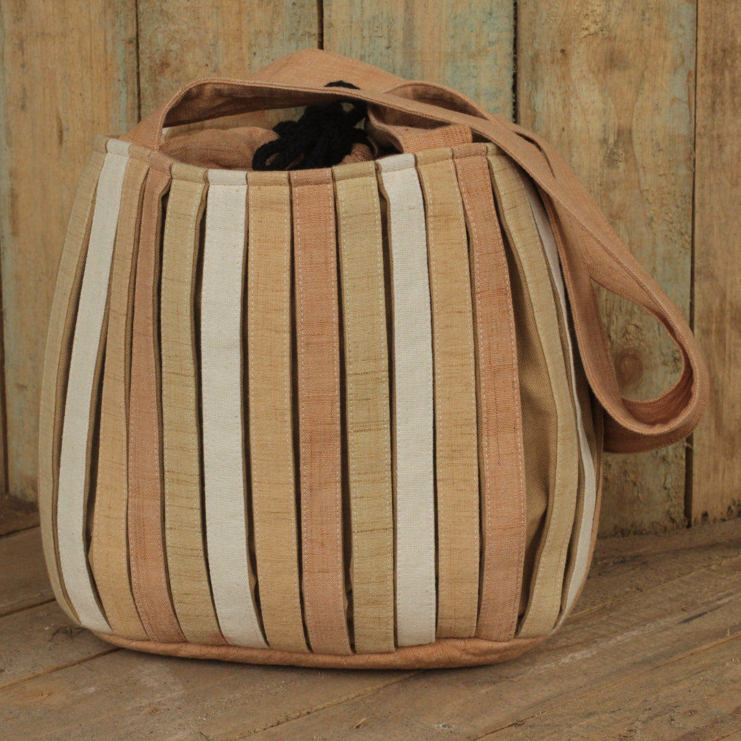 Hand Woven Wool Shoulder Bag with 3 Pockets in Brown and Tan - Orient Tan