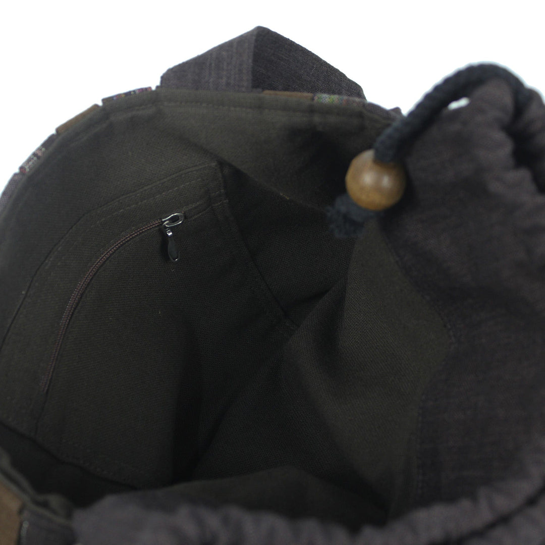 Ikat Style Hand Woven Cotton Shoulder Bag with Pockets - Oriental Dark Brown