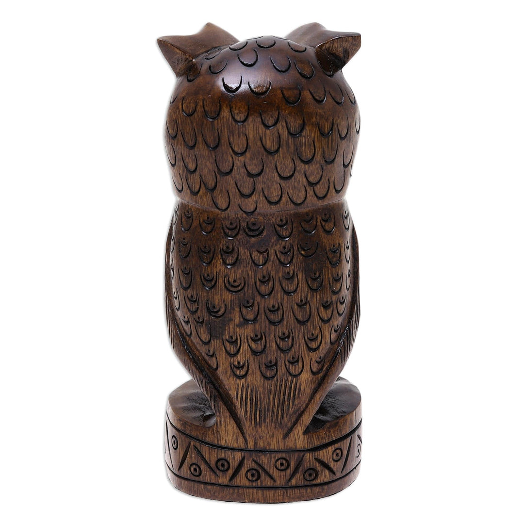 Antiqued Wood Bird Statuette Carved by Hand in - Vigilant Owl