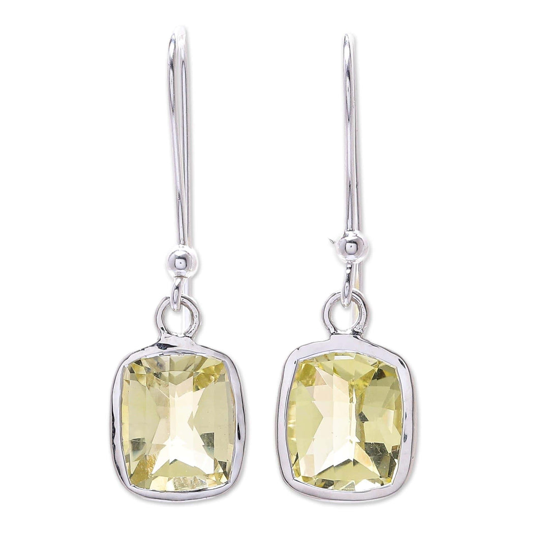 Princess Cut 12 Ct Lemon Quartz and Silver Dangle Earrings - Autumn Sunshine