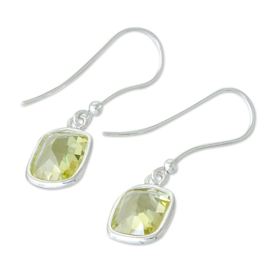 Princess Cut 12 Ct Lemon Quartz and Silver Dangle Earrings - Autumn Sunshine