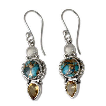 Hand Crafted Citrine and Sterling Silver Dangle Earrings - Summer Sunset