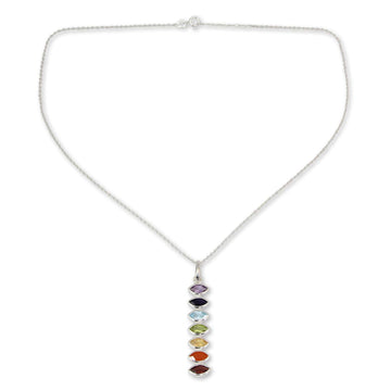 Indian Seven-Gemstone Chakra Necklace in 925 Sterling Silver - Chakra Balance