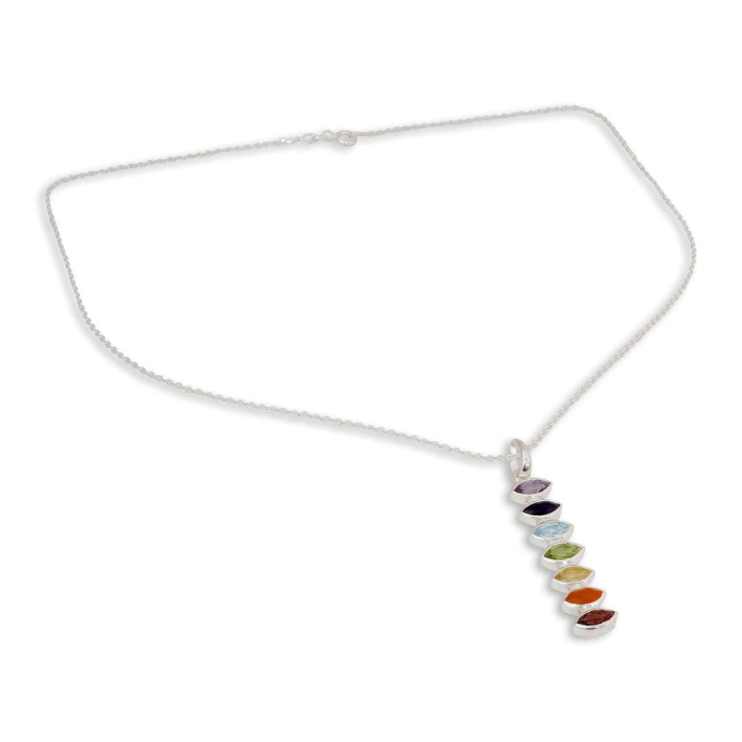 Indian Seven-Gemstone Chakra Necklace in 925 Sterling Silver - Chakra Balance