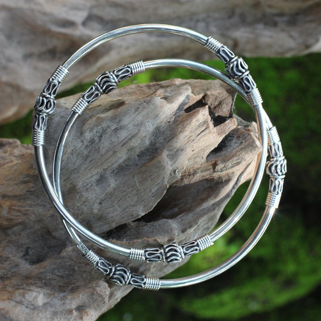 Artisan Crafted Sterling Silver Bangles (Pair) - Kintamani Moon