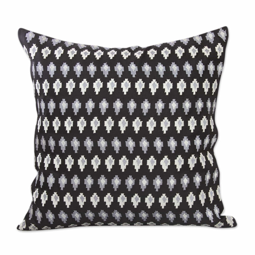 Embroidered Stars on Black Satin Cushion Covers (Pair) - Midnight Black