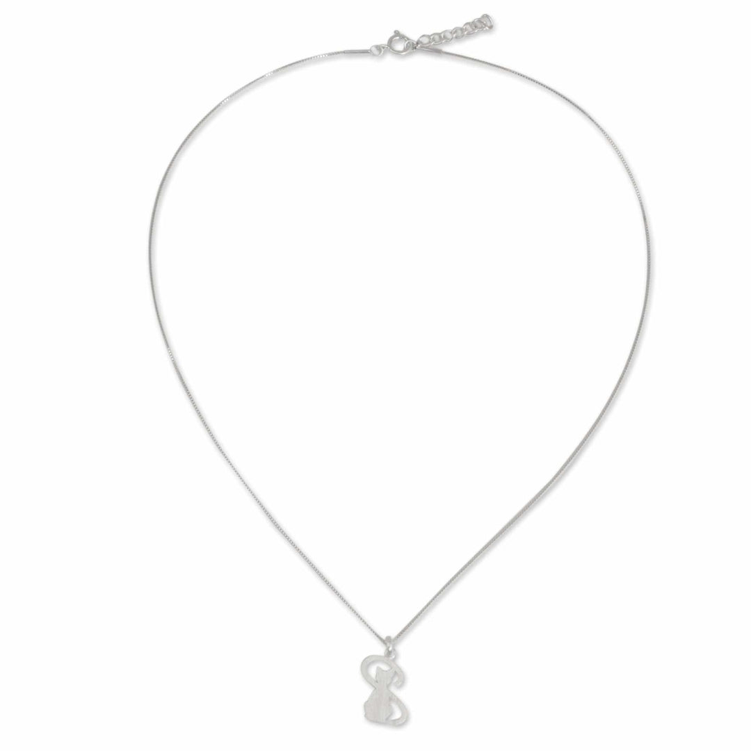 Thailand Artisan Crafted Silver Cat Necklace - Shadow Cat