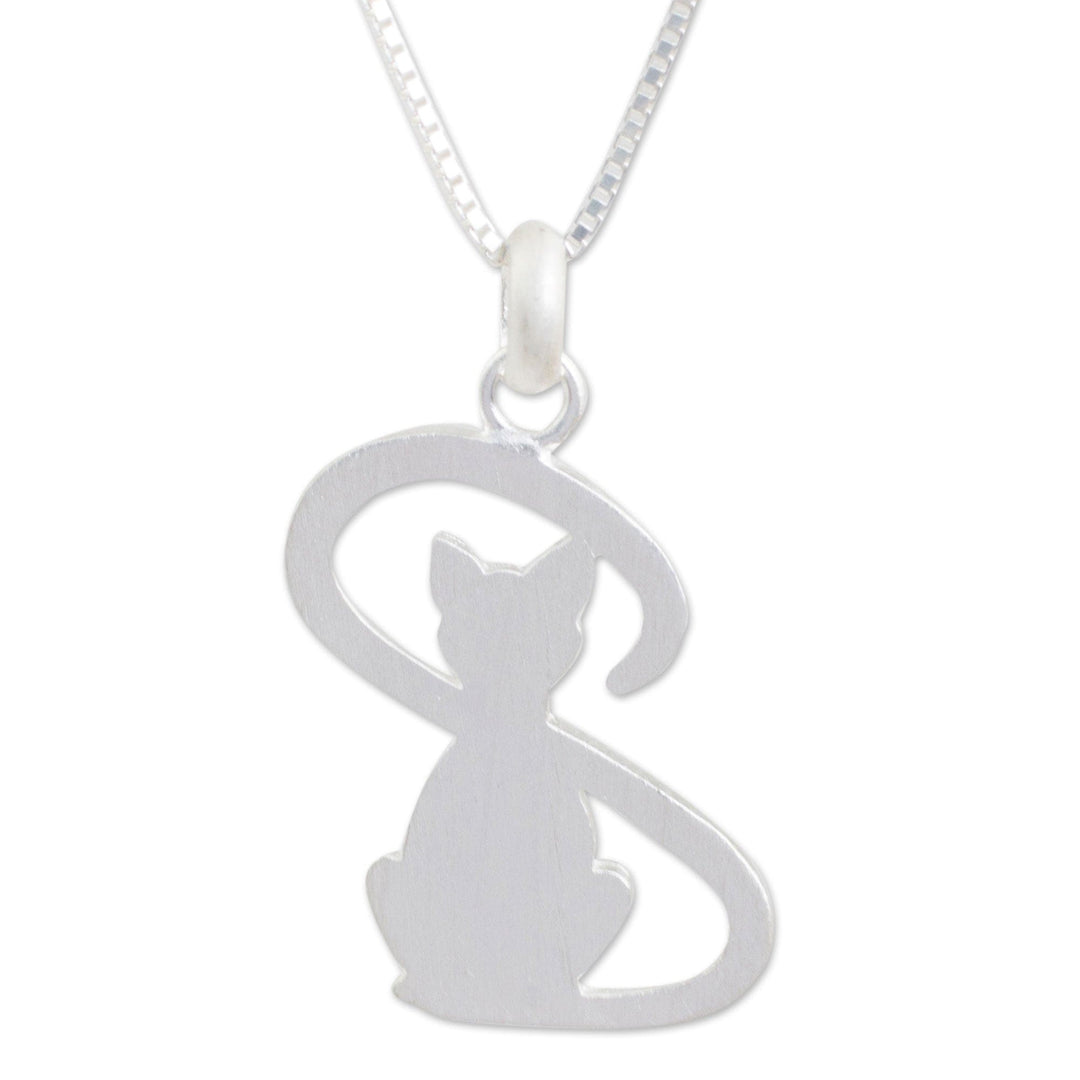 Thailand Artisan Crafted Silver Cat Necklace - Shadow Cat