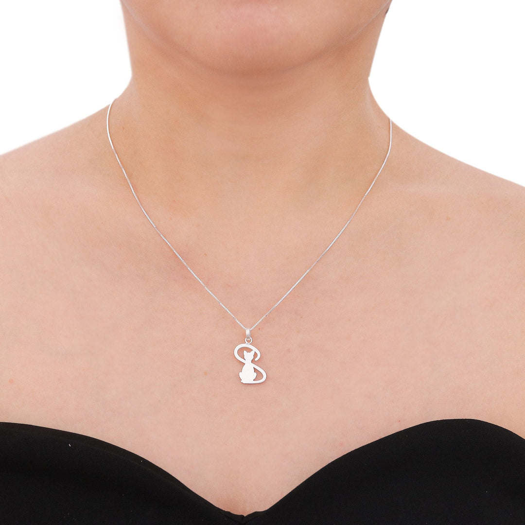 Thailand Artisan Crafted Silver Cat Necklace - Shadow Cat