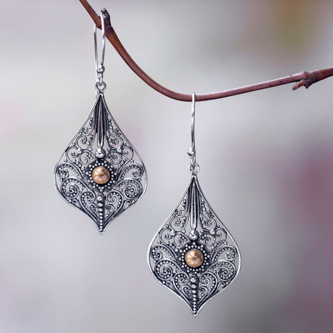Vintage Style Sterling Silver Earrings with 18k Gold Accents - Vintage Lace