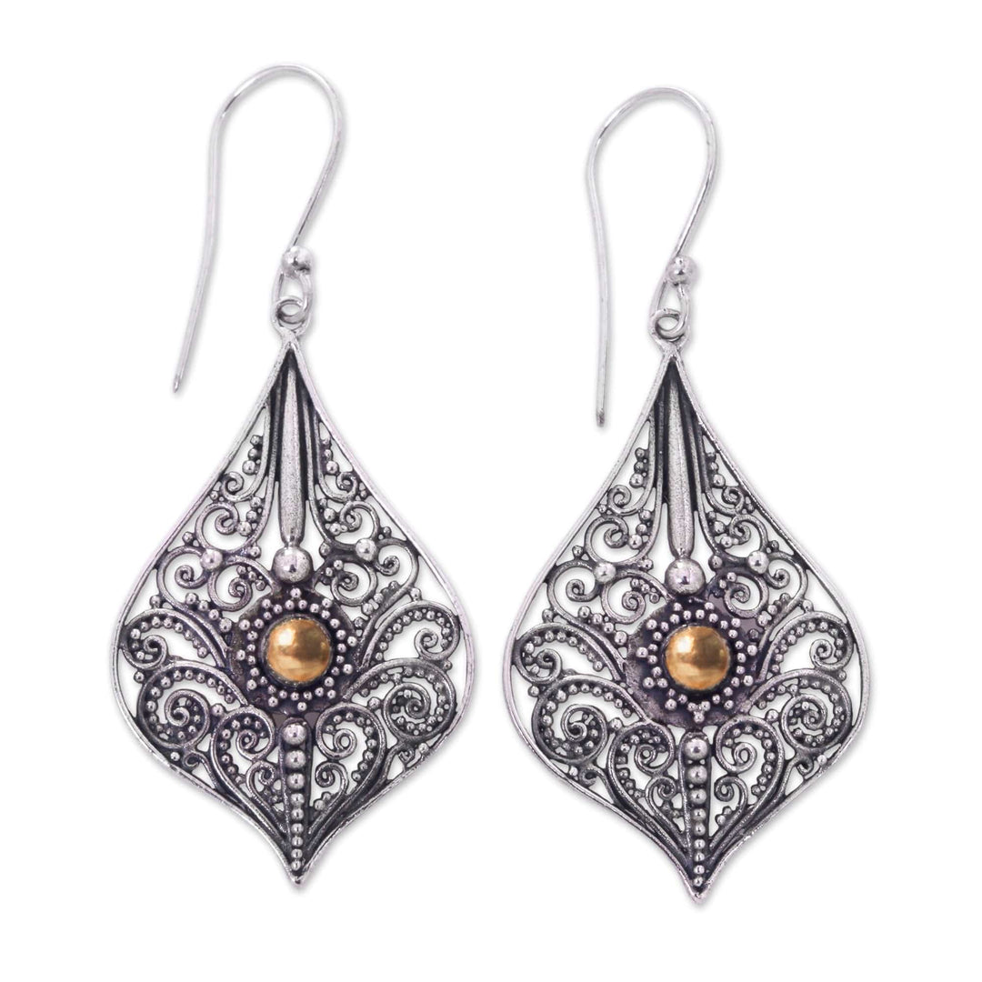 Vintage Style Sterling Silver Earrings with 18k Gold Accents - Vintage Lace