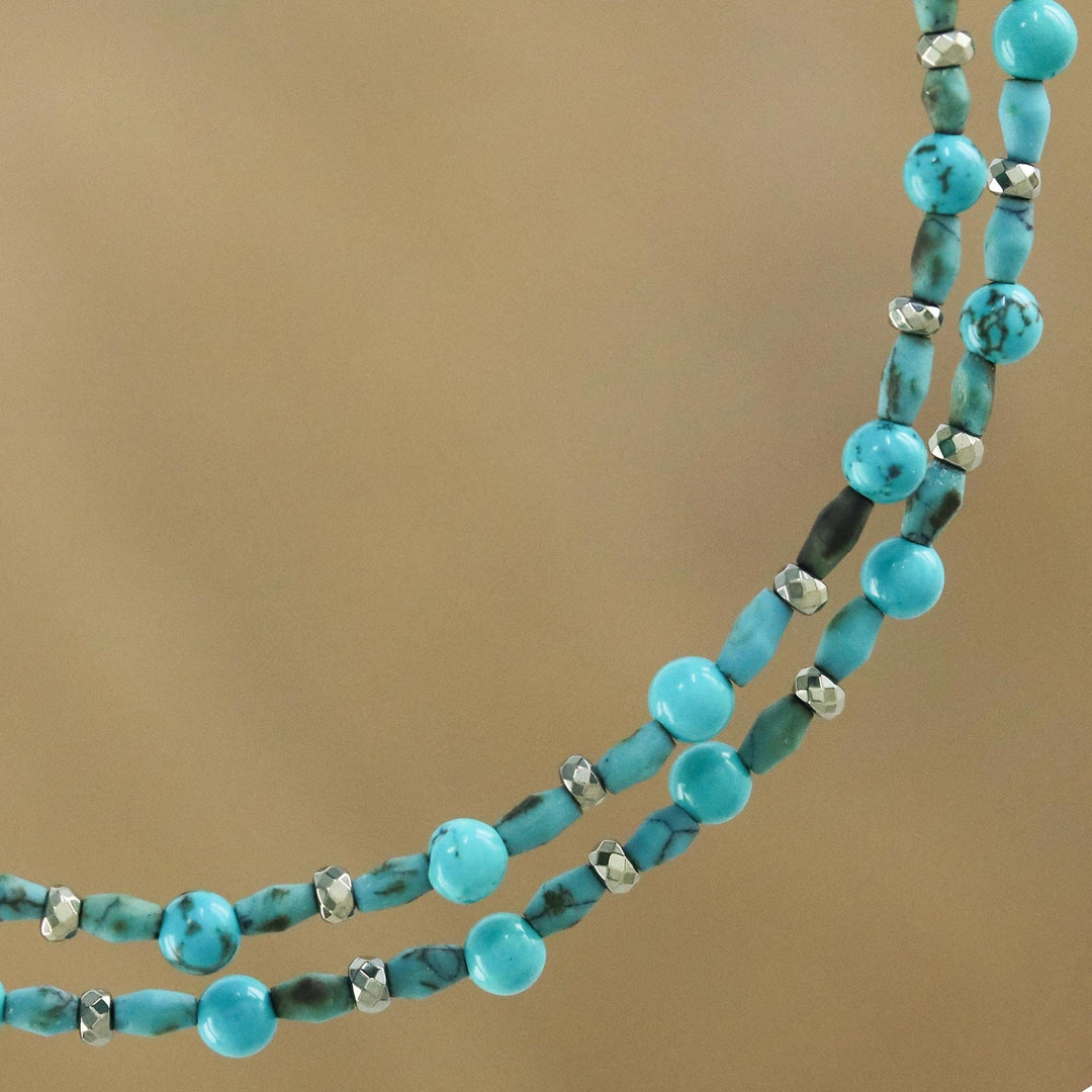 Thai Handcrafted Beaded Necklace with Silver Clasp - Exotic Blue Allure