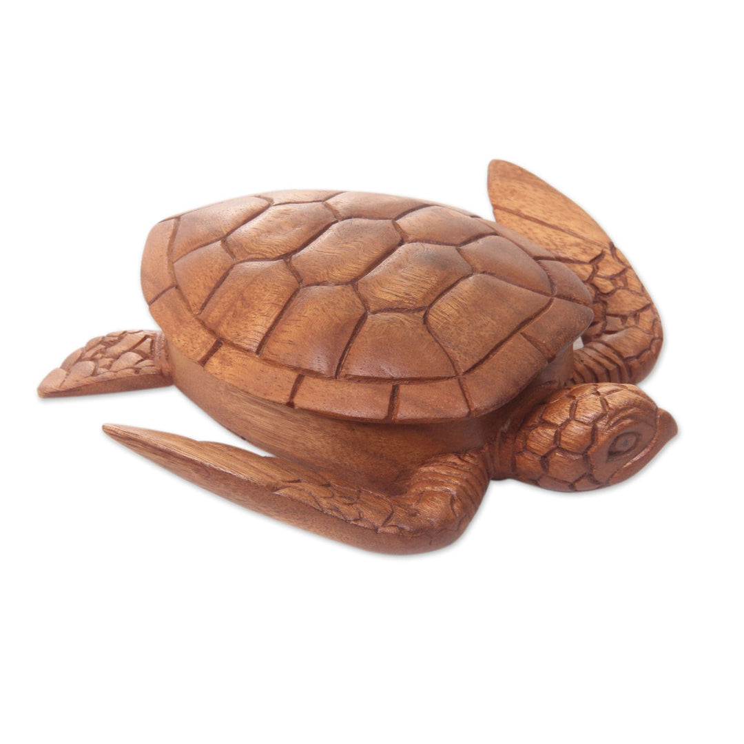 Hand Carved Wood Sculpture Decorative Box - Sea Turtle Guardian