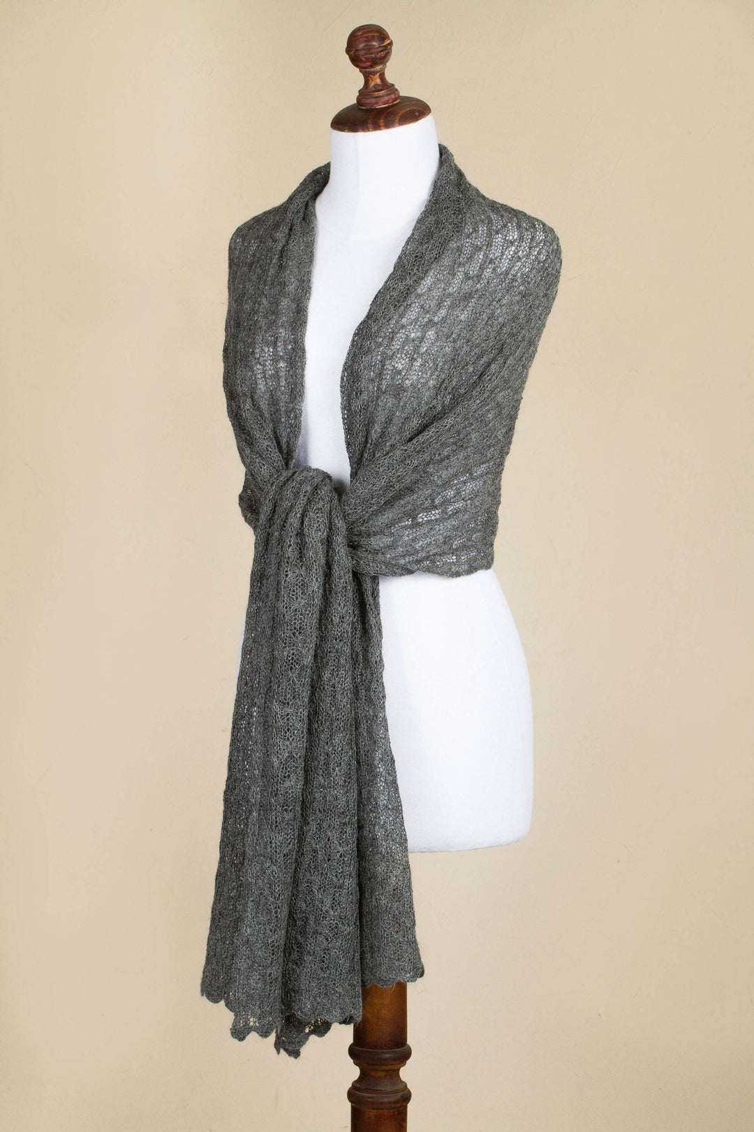 Charcoal Grey Sheer Knitted Alpaca Blend Shawl - Muse in Grey