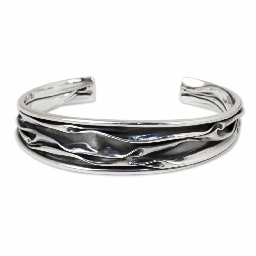 Hand Crafted Sterling Silver Cuff Bracelet from Thailand - Narrow River