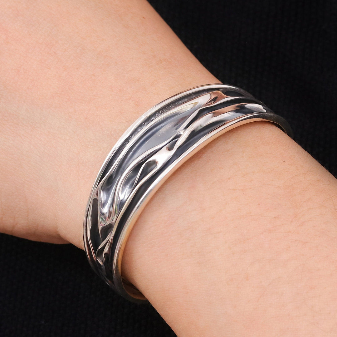 Hand Crafted Sterling Silver Cuff Bracelet from Thailand - Narrow River