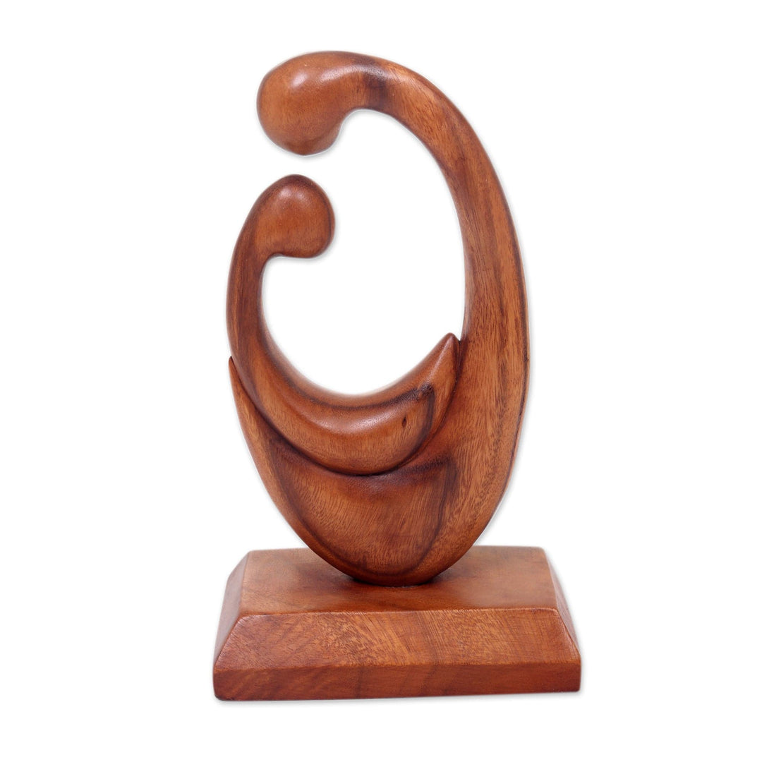 Signed Hand Carved Mother and Child Wood Sculpture from Bali - Mother's Compassion