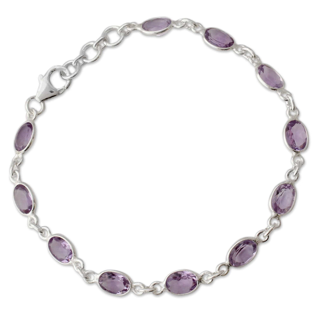 Handcrafted Indian Amethyst Sterling Silver Tennis Bracelet - Romantic Violet