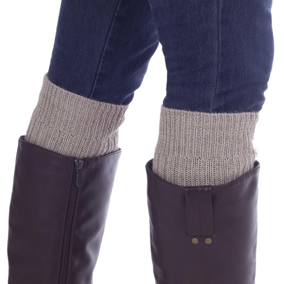 Versatile Beige Alpaca Leg Warmers Knitted in Peru - Beige Winter Dancer
